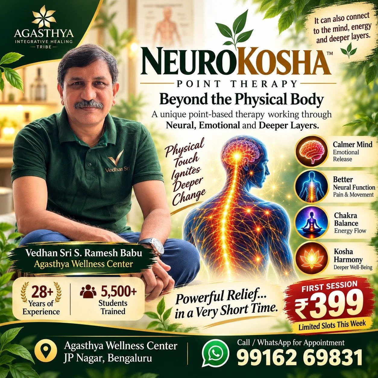 NeuroKosha Point Therapy by Vedhan Sri S. Ramesh Babu at Agasthya Wellness Center, JP Nagar, Bengaluru - first session Rs 399